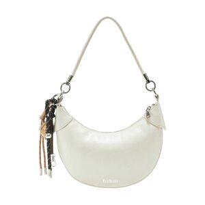 4616 White Leather Crossbody Purse - Simple Modern Crescent Moon Shoulder